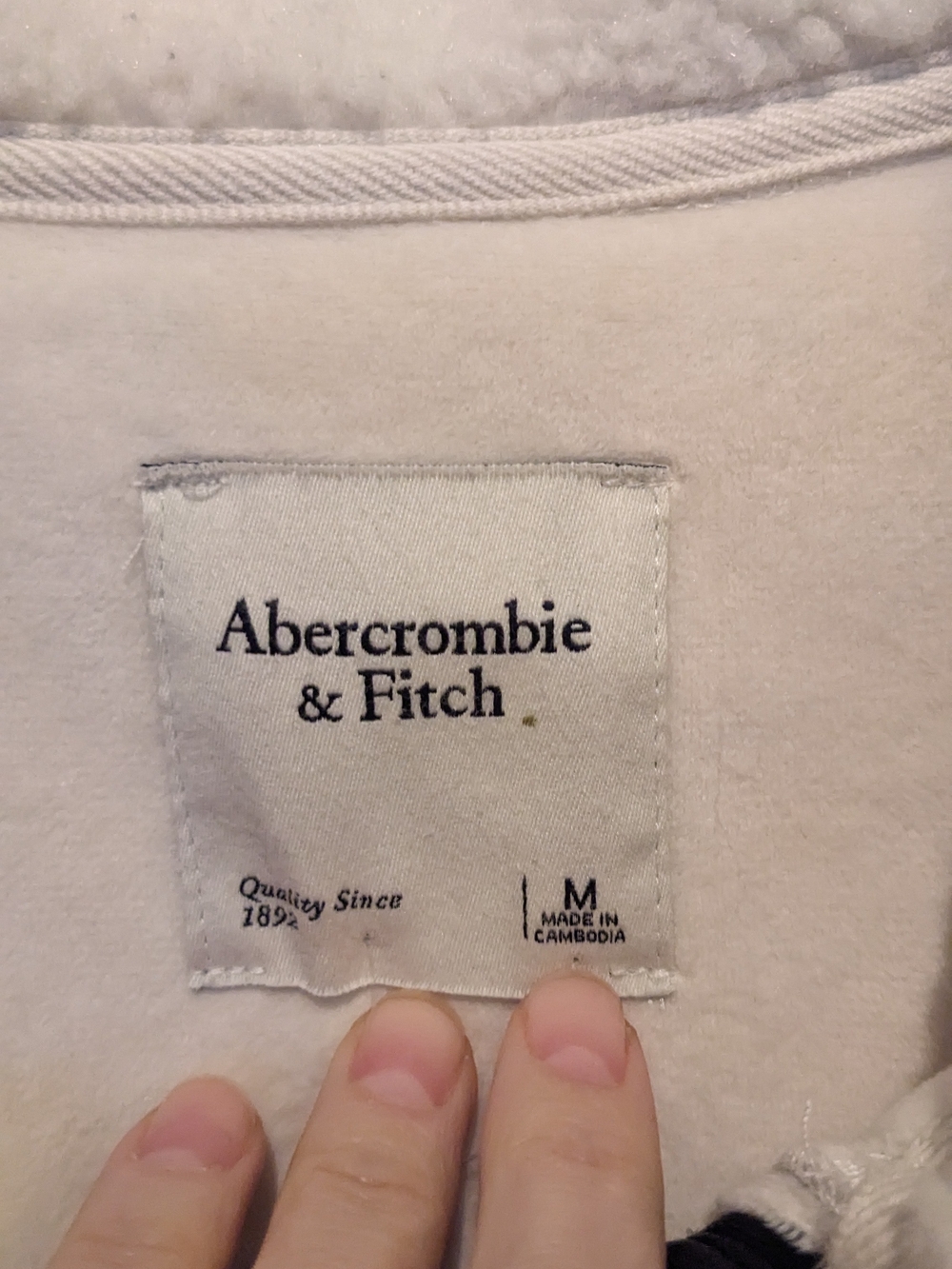 New Without Tags! Abercrombie Cream Sherpa Jacket Black Trim Aviator Oversized - Picture 4 of 12